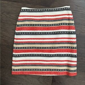 LOFT Red, Black, and Tan Striped Mini Skirt